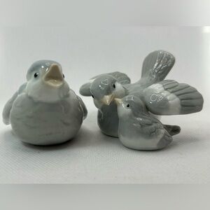 Vintage Otagiri birds ceramic baby/mama blue gray porcelain Taiwan lot  of 2